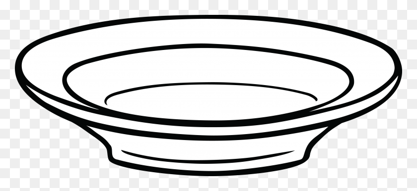 4000x1676 Free Clipart Of A Shallow Bowl - Dish Clipart Black And White