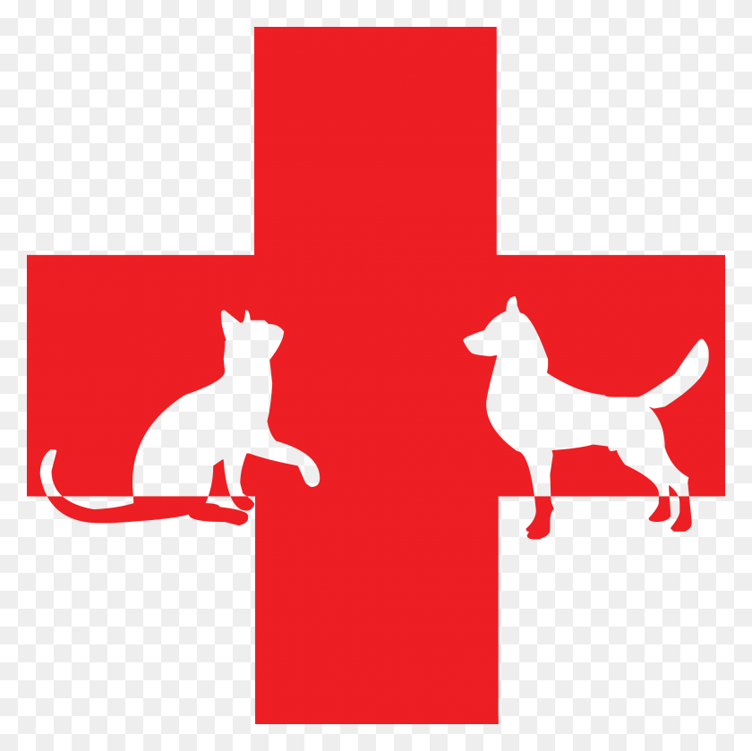 4000x3999 Free Clipart Of A Silhouetted Cat And Dog With A Red Animal Clinic - Dog Agility Clipart