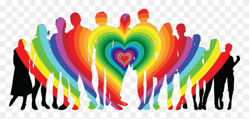 4000x1763 Free Clipart Of A Silhouetted Crowd With A Rainbow Heart - Crowd PNG