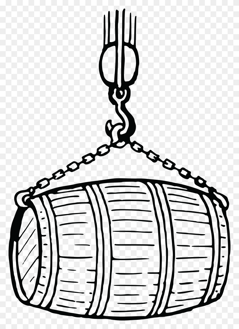 4000x5629 Free Clipart Of A Wooden Barrel In A Sling Black And White - Keg Clipart