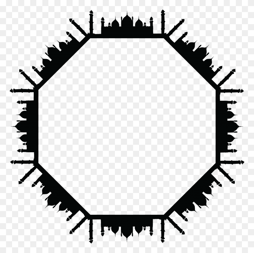 4000x4000 Free Clipart Of An Octagon Frame Of Mosques In Black And White - Kaaba Clipart