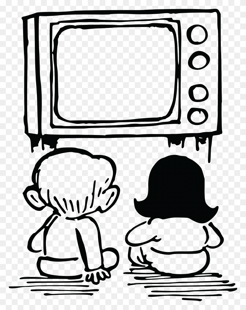 4000x5114 Free Clipart Of Kids Watching Tv - Remote Clipart