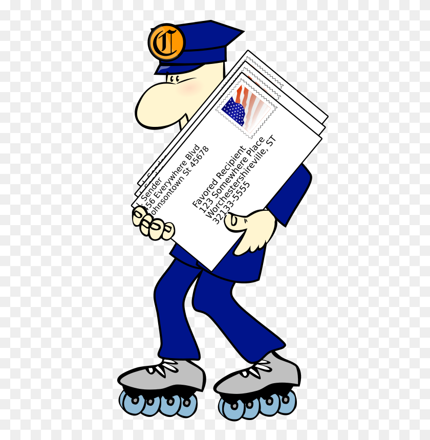 488x800 Free Clipart Postman On Skates Eady - Mail Carrier Clipart
