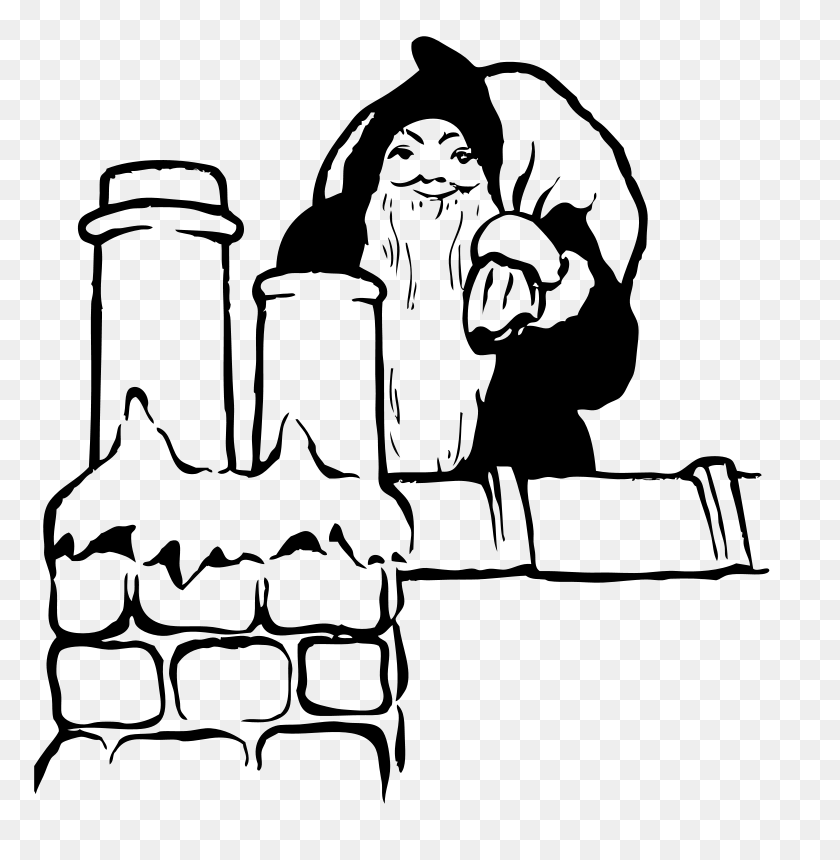 771x800 Free Clipart Santa On The Rooftop Johnny Automatic - Roof Clipart Black And White