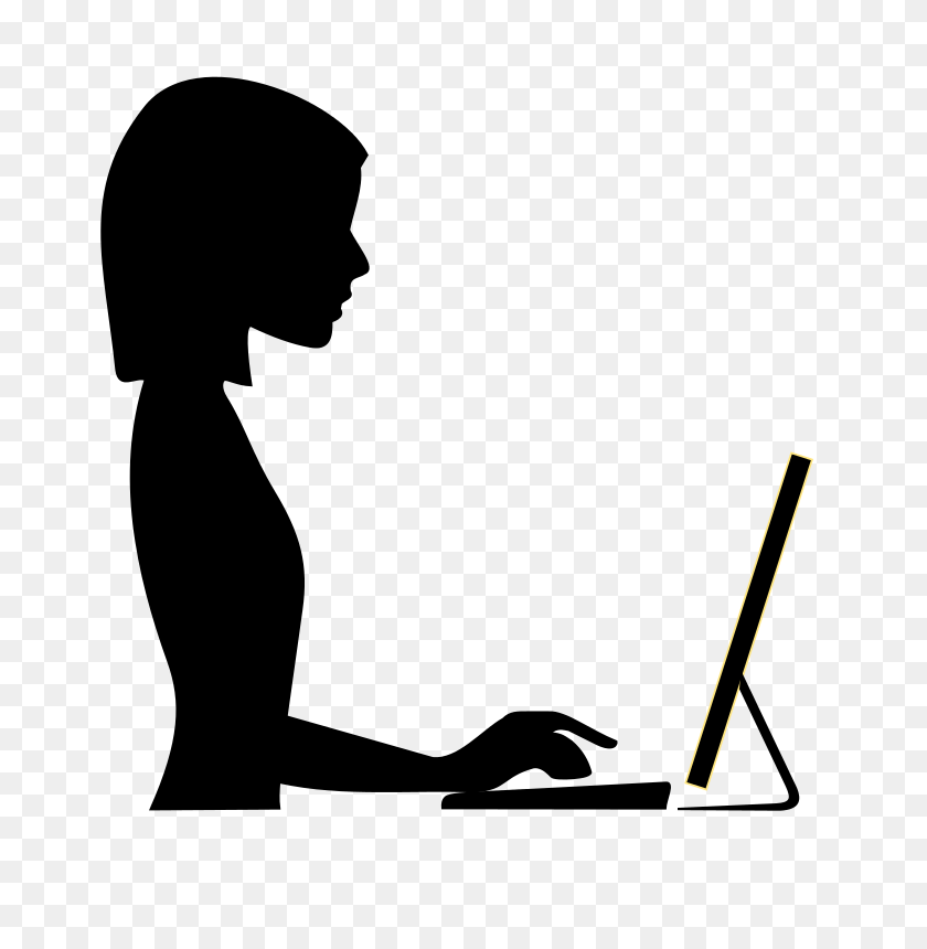 762x800 Free Clipart Silhouette Of Female Typing On A Computer Wt - Person On Computer Clipart