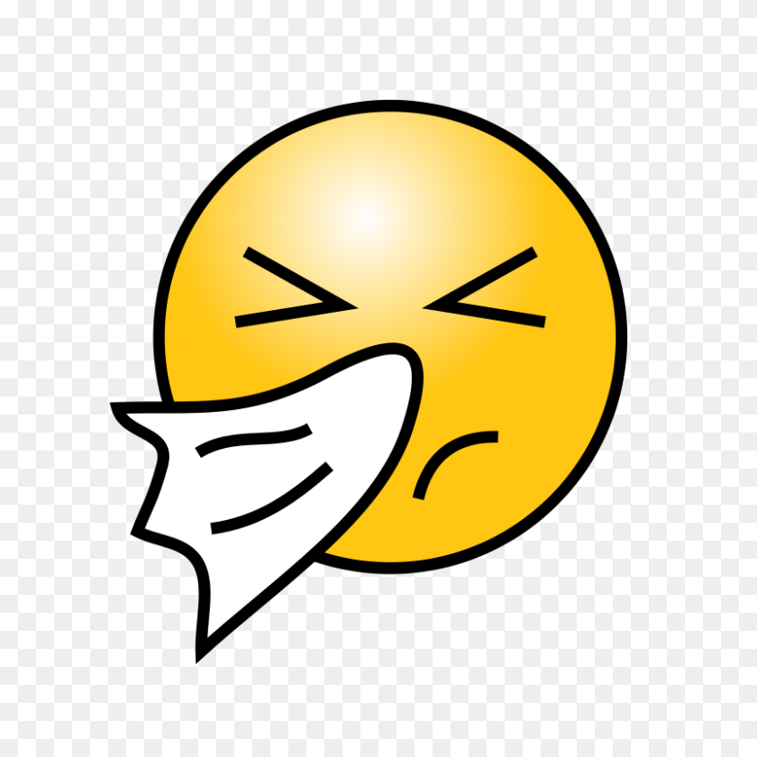800x800 Free Clipart Smiley Face With A Cold, Sneezing Into Handkerchief - Sneeze Clipart
