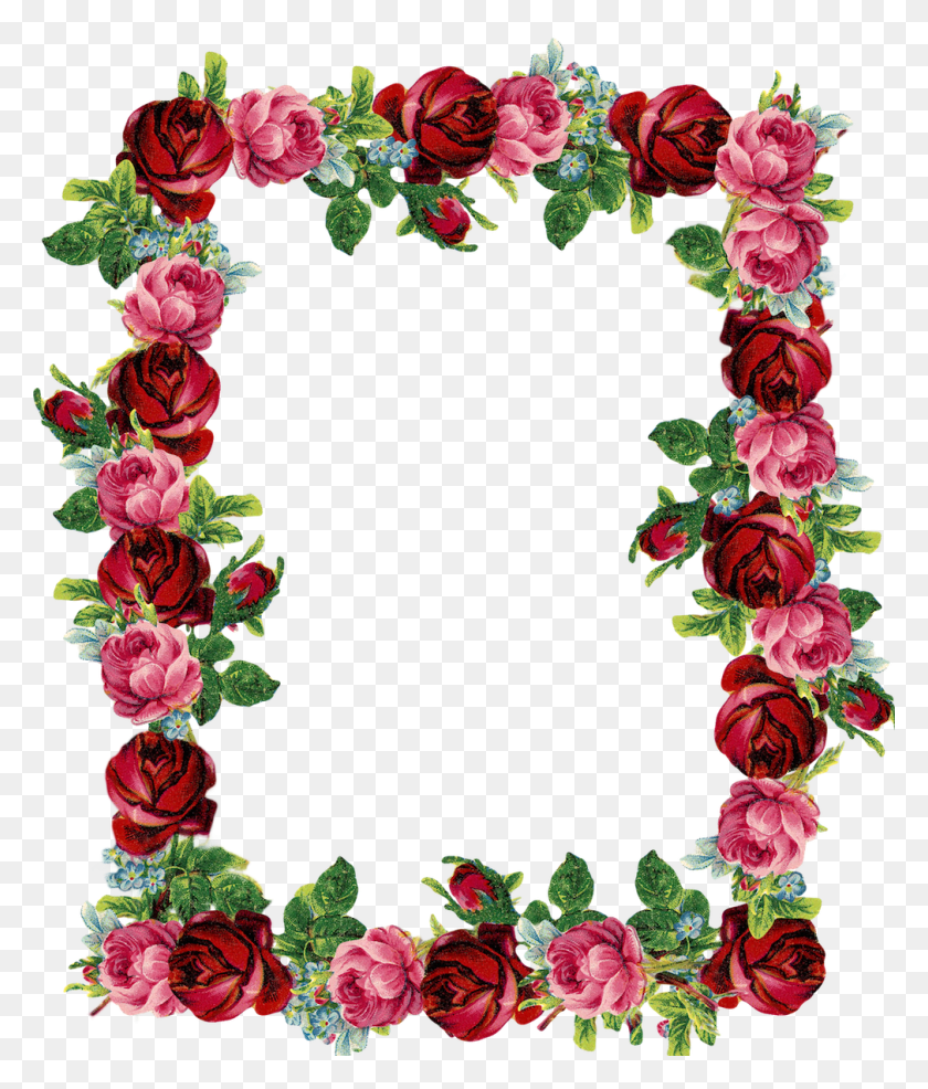 1010x1200 Бесплатная Цифровая Винтажная Рамка С Розой И Бордюром Png - Винтажный Цветок Png