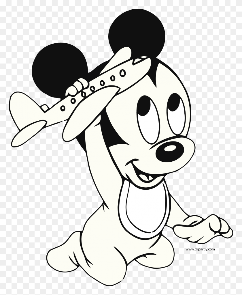 1488x1837 Free Disney Baby Mickey Mouse Picture Floral White Clipart Png - Disney Black And White Clipart