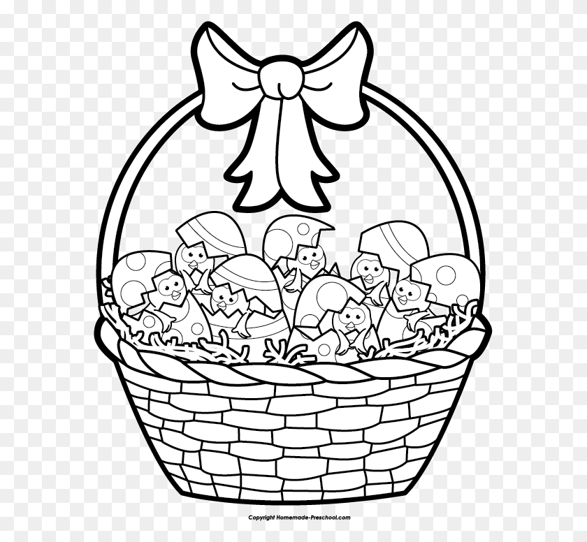 571x716 Free Easter Basket Clipart - Easter Egg Hunt Clipart Black And White