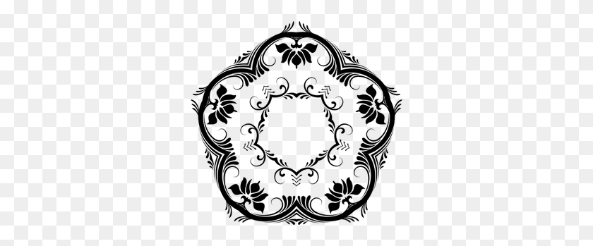 300x289 Free Floral Decoration Clip Art - Flower Wreath Clipart Black And White