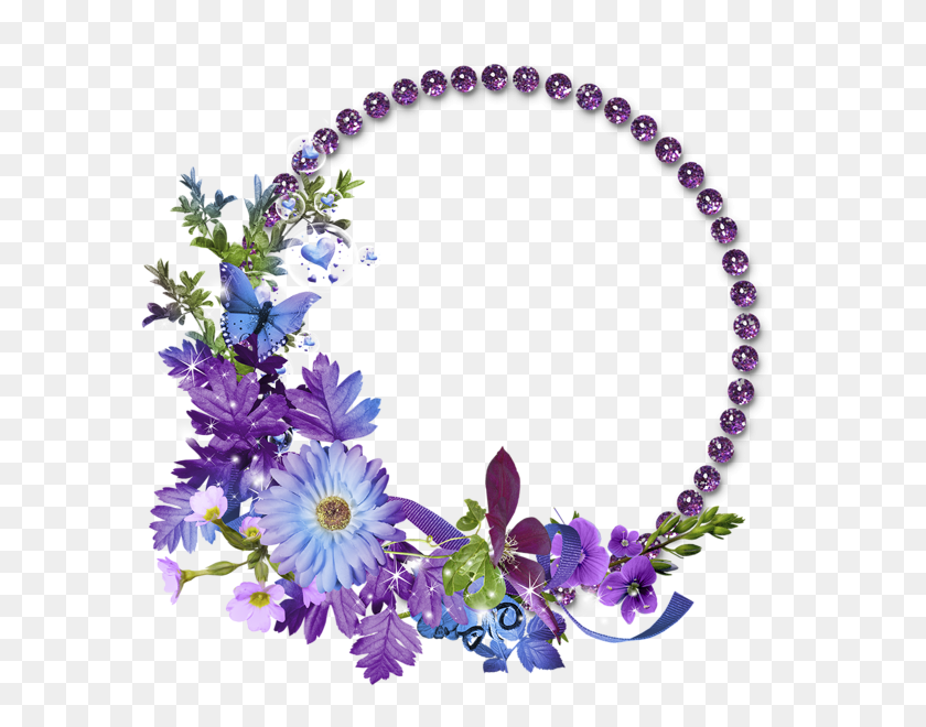 600x600 Gratis Flores Marcos Gráficos Hermosas Flores Púrpuras Redondas - Marco Redondo Png