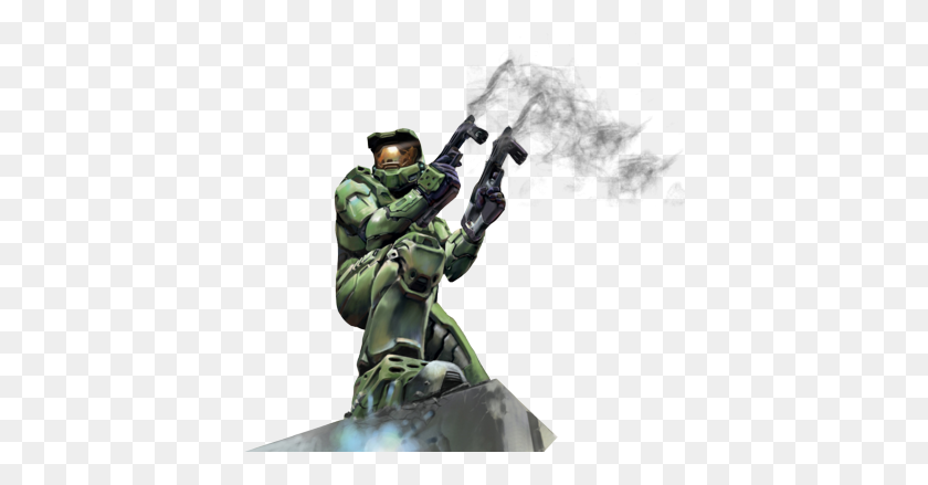 400x379 Free Master Chief Equipped With Smg's And Smoke On The Guns - Master Chief PNG