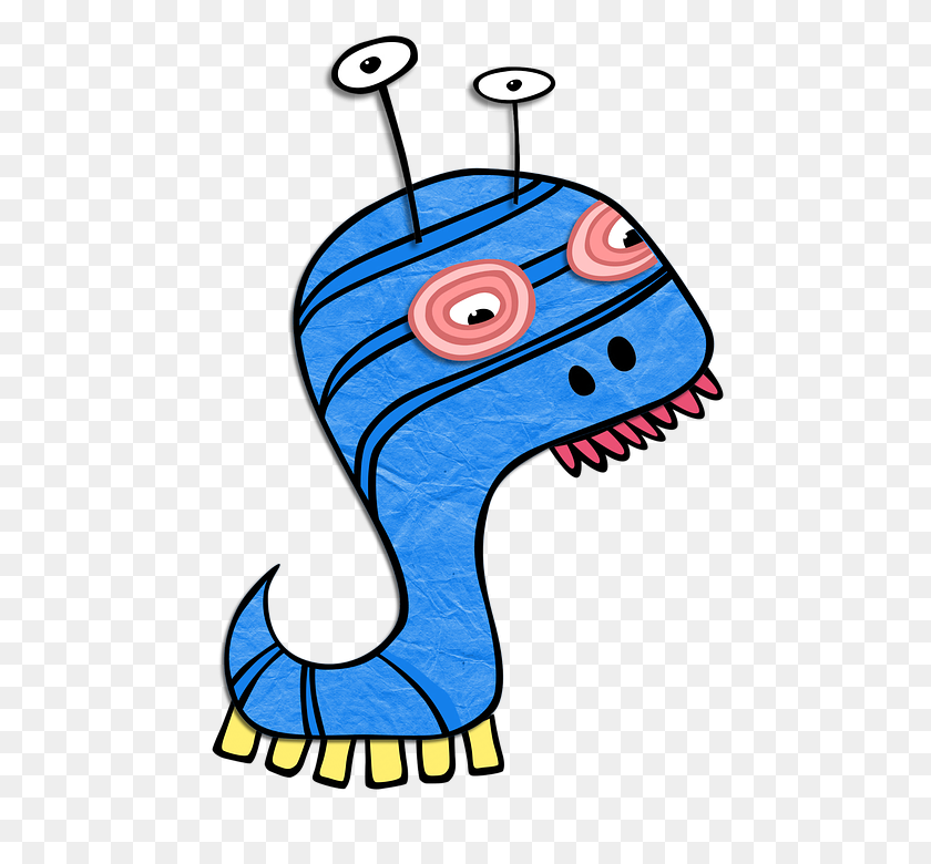 484x720 Free Photo Art Kids Clip Antennae Blue Cartoon Monster - Kids Fitness Clipart