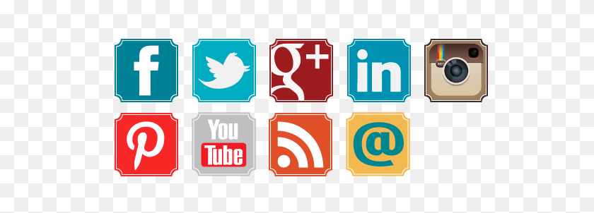 573x242 Free Retro Social Media Icons Business Blogging - Free Social Media Clipart