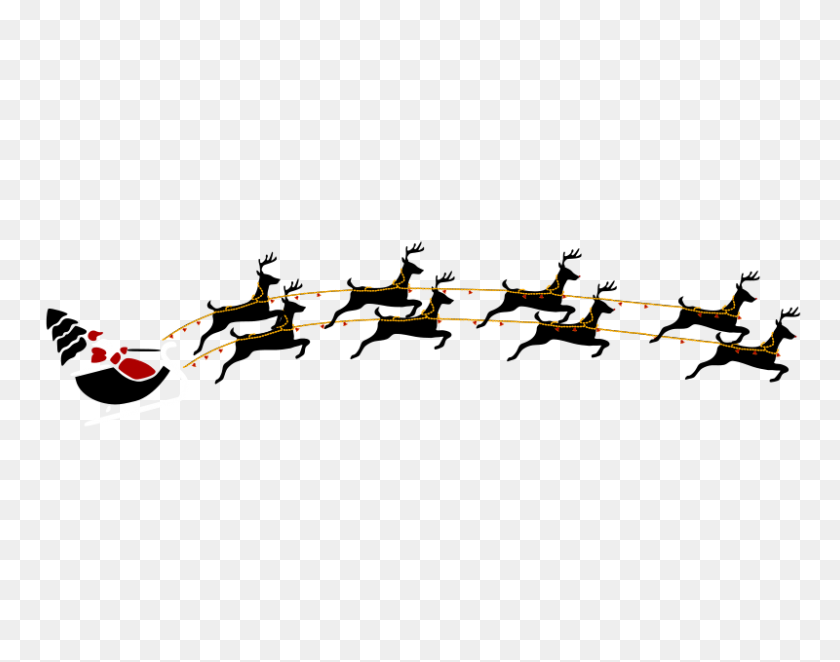 800x618 Free Santa Sleigh Clip Art Black And White - Santa And Reindeer Clipart
