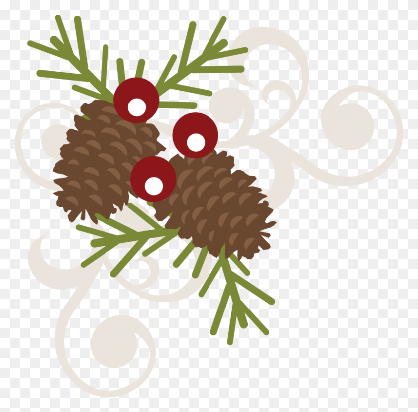 800x788 Freebie Of The Day! Pinecone With Berries Swirl Cuttable - Pinecone PNG