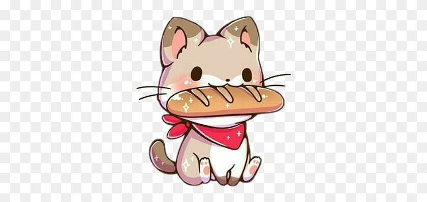 309x337 Freetoedit Cute Kawaii Cat French Bread Hat Baguette - Baguette Clipart