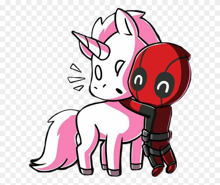 623x647 Freetoedit Cute Kawaii Unicorn Deadpool Love Hug Affect - Kawaii Unicorn Clipart