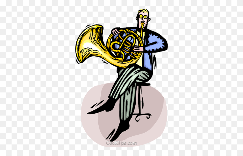 320x480 French Horn Player Royalty Free Vector Clip Art Illustration - French Horn Clipart