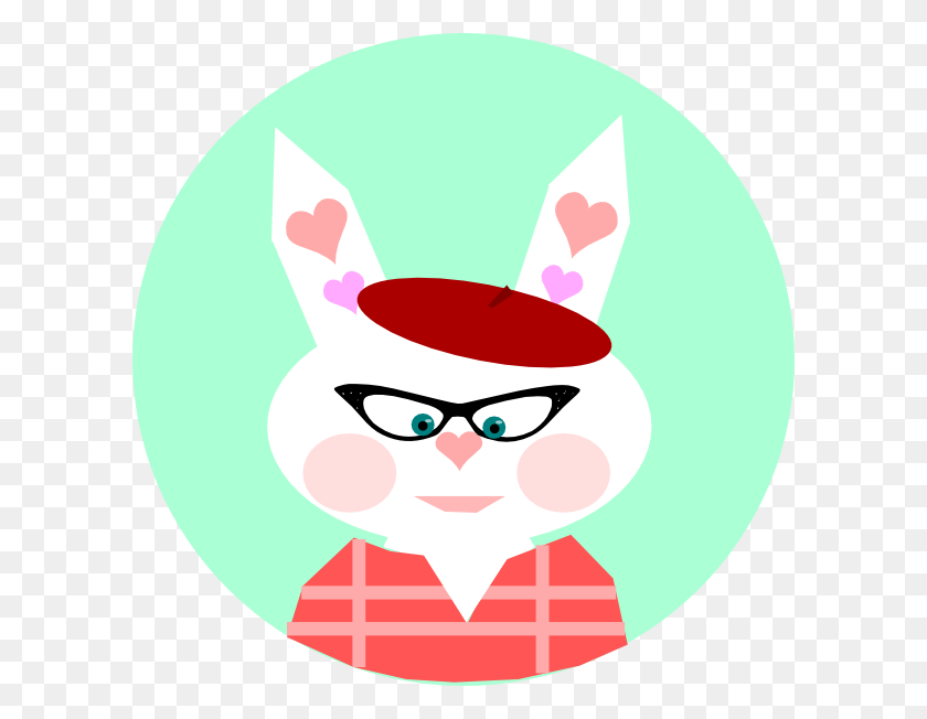 600x592 French Rabbit With Hearts Clip Art - Bunny With Glasses Clipart