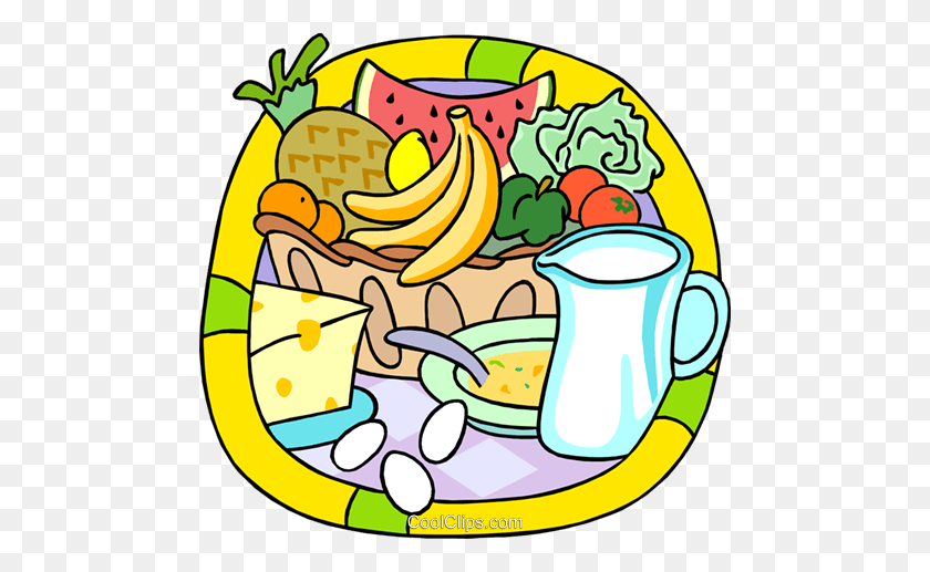 480x457 Fresh Fruits And Dairy Products Royalty Free Vector Clip Art - Dairy Clipart
