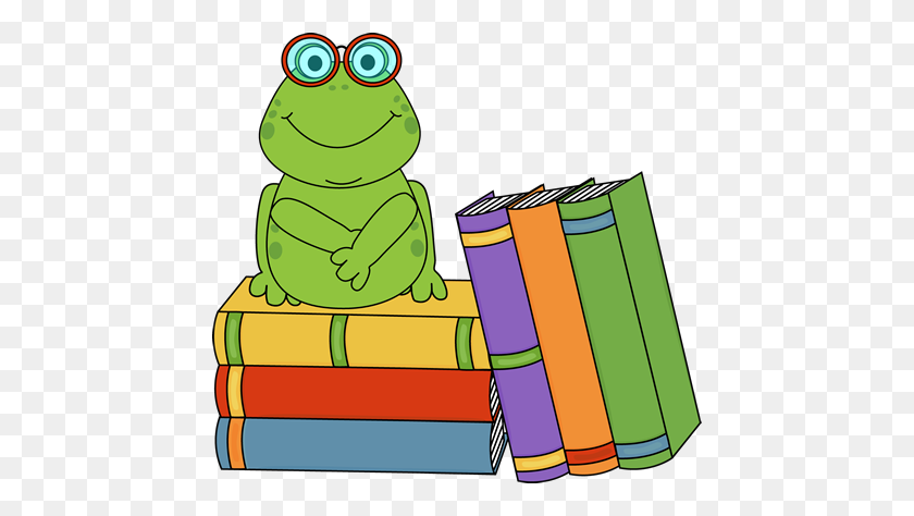 450x414 Frog And Books Clip Art - Reading Clipart