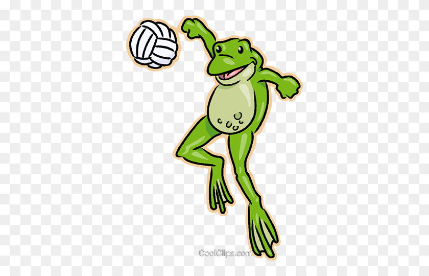 346x480 Frog Playing Volleyball Royalty Free Vector Clip Art Illustration - Playing Volleyball Clipart