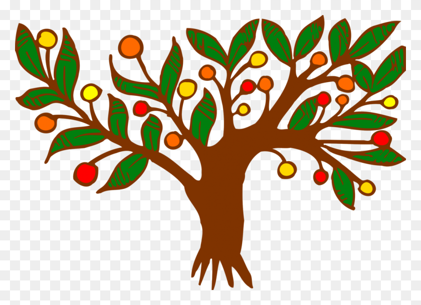 1064x750 Фруктовое Дерево Цветной Рисунок Ветви - Фруктовое Дерево Клипарт