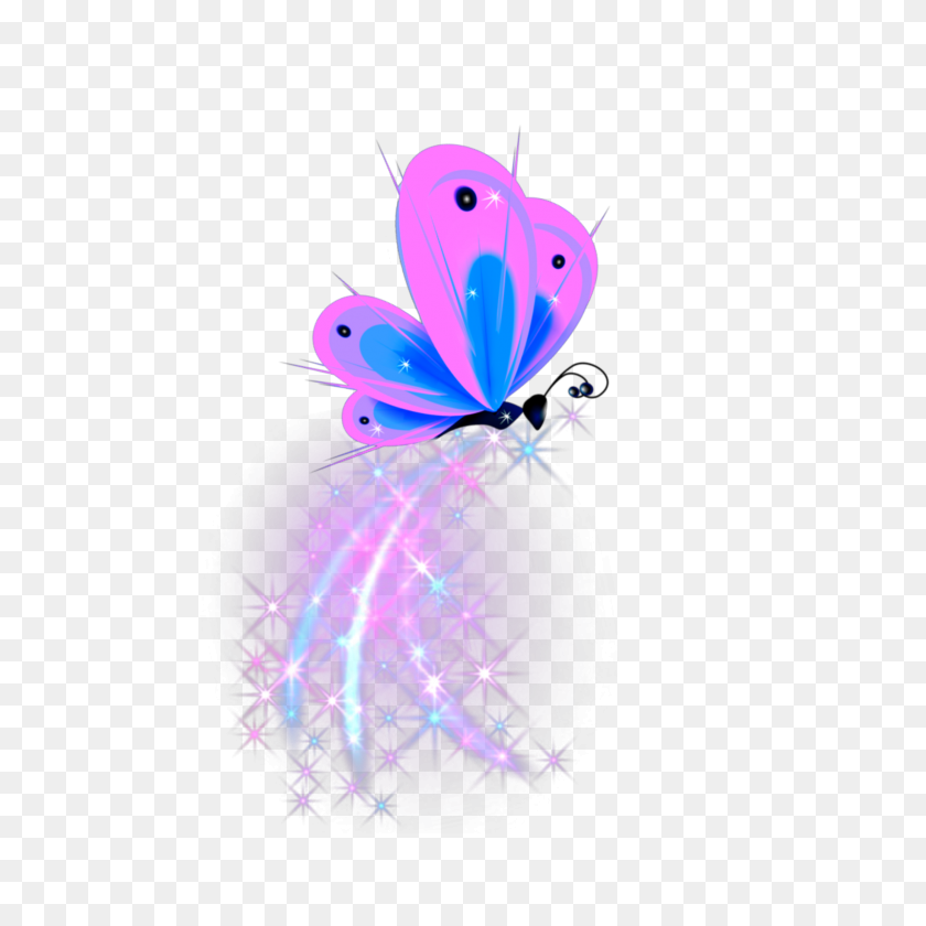 Ftestickers Butterfly Sparkle Pink Purple - Розовая бабочка PNG