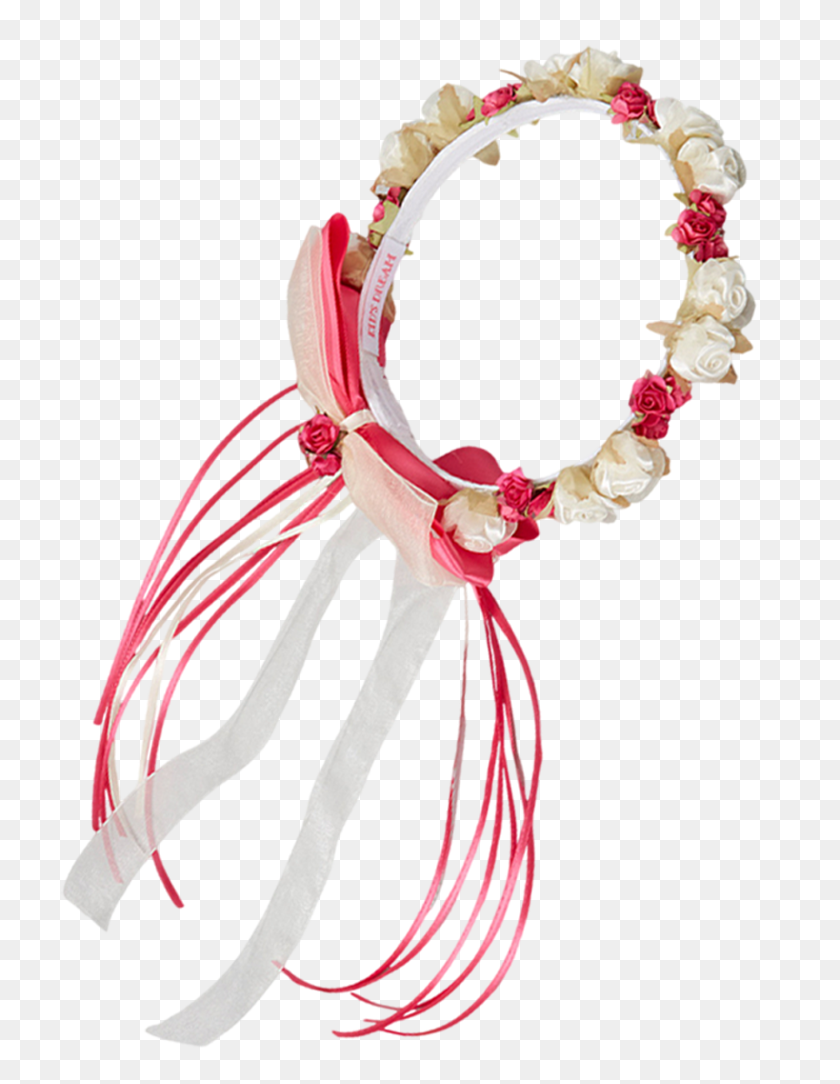 745x1024 Fuchsia Silk Floral Crown Wreath W Satin Ribbons Girls Rachel - Pink Flower Crown PNG