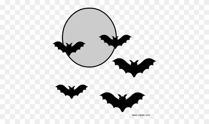 419x440 Full Moon And Bats Free Halloween Clip Art - Moon Clipart PNG