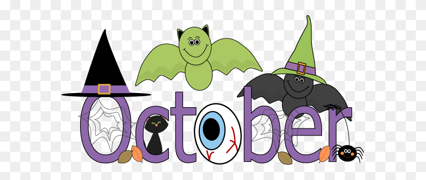 597x296 Fun Month Of October Halloween Scene Clip Art Calendar Topper - Smart Owl Clipart