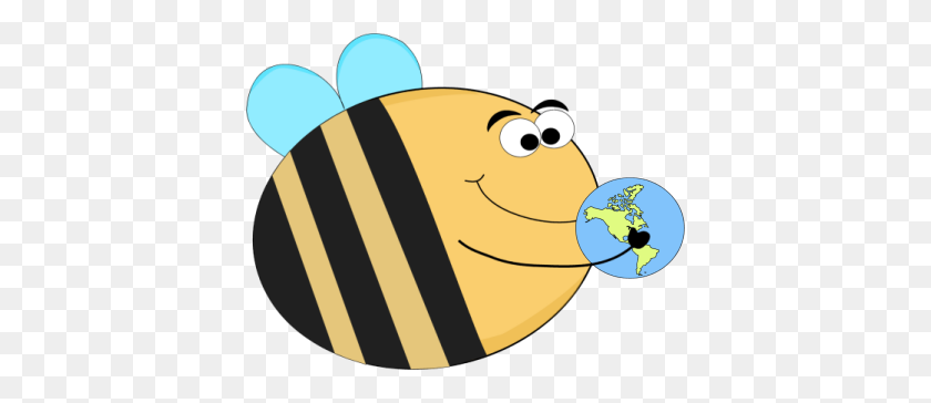 396x304 Funny Bee Holding A Globe Clip Art - Cute Bee Clipart