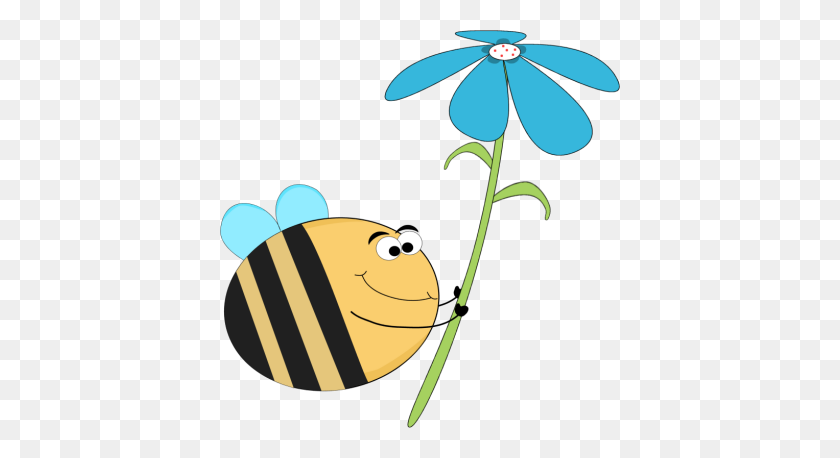 400x398 Смешная Пчела С Синим Цветком Пчела Хорошего Самочувствия, Синий - Бирюзовый Цветок Клипарт