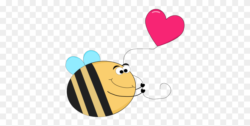 400x362 Funny Bee With A Heart Shaped Balloon Clip Art - Heart Balloon Clipart
