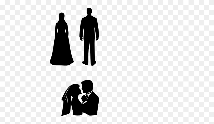 450x427 Funny Bride And Groom Silhouette Png, Silhouette Bride With Bouquet - Bride And Groom Silhouette PNG