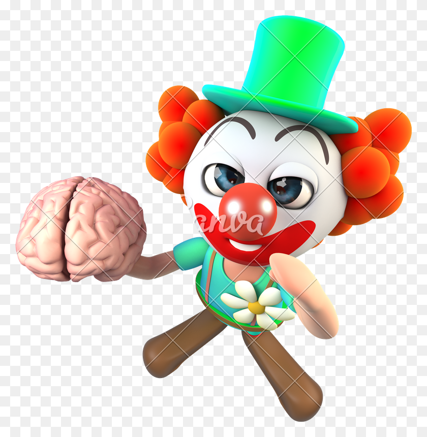 780x800 Divertidos Dibujos Animados Payaso Loco Personaje Con Un Cerebro Humano - Cerebro De Dibujos Animados Png