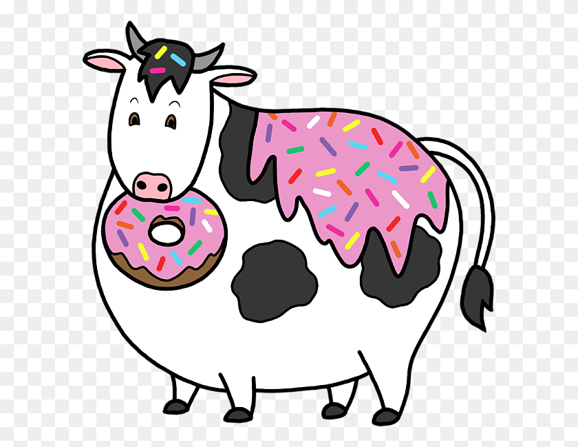 600x589 Funny Fat Holstein Cow Sprinkle Doughnut Shower Curtain For Sale - Holstein Cow Clipart