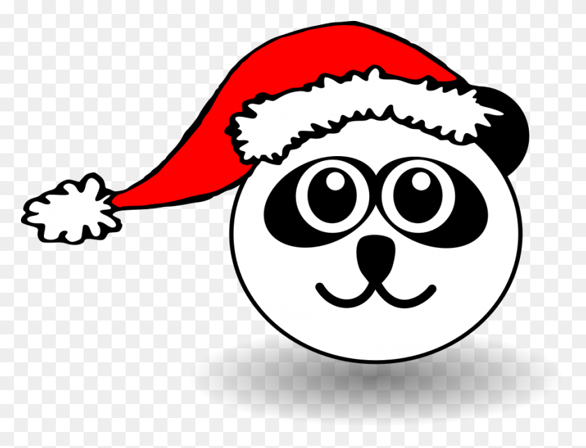 900x673 Funny Panda Face Black And White With Santa Claus Hat Png Clip - Panda Face PNG
