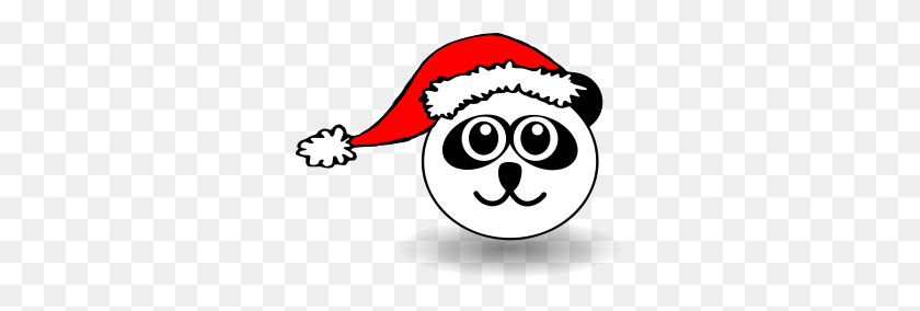 300x224 Funny Panda Face Black And White With Santa Claus Hat Png Clip - Santa Hat Clipart PNG