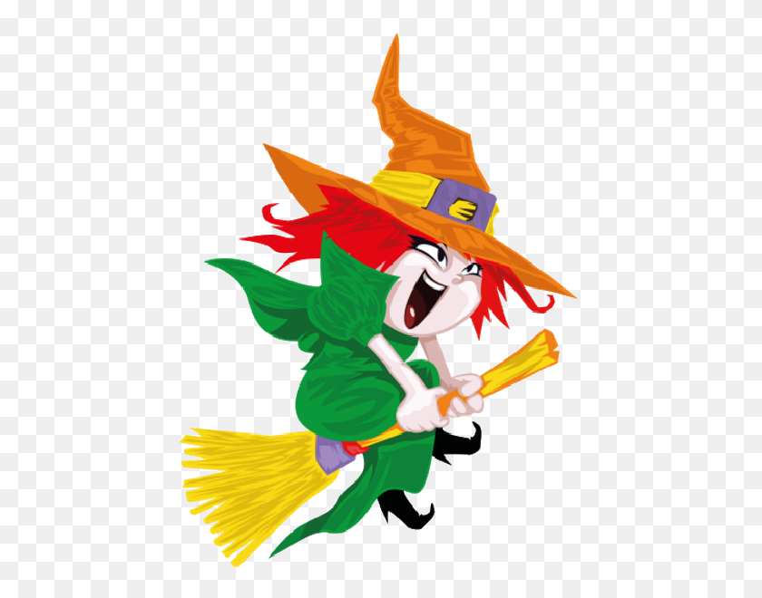 600x600 Funny Witches - Witch On Broom Clipart