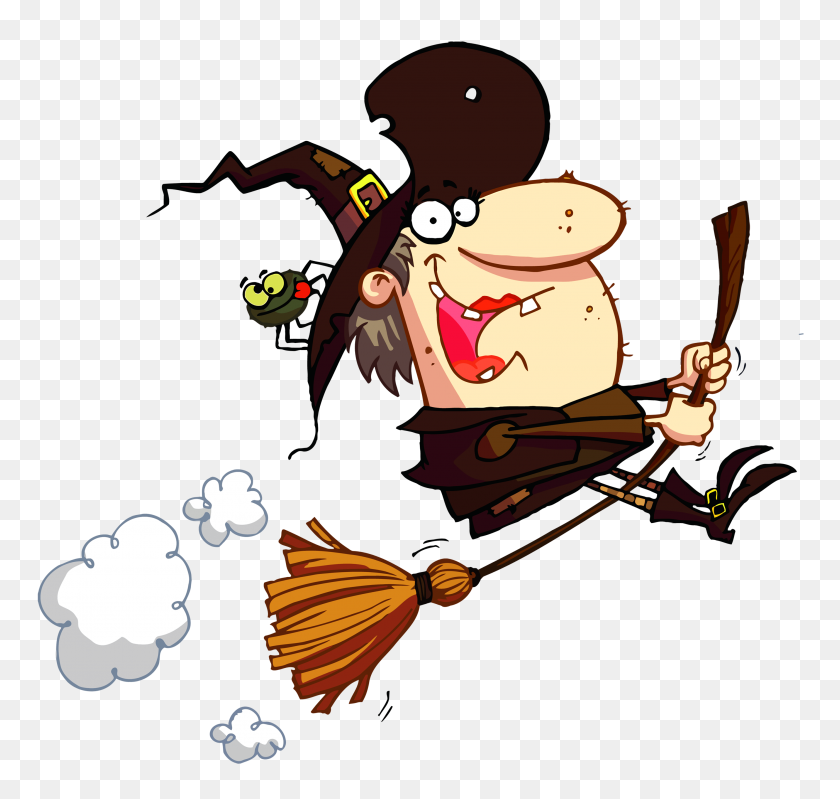 2800x2656 Funny Witches Cliparts - Witch On Broom Clipart