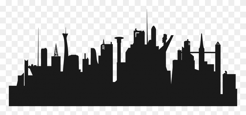 2305x986 Futuristic City Skyline Icons Png - Skyline PNG
