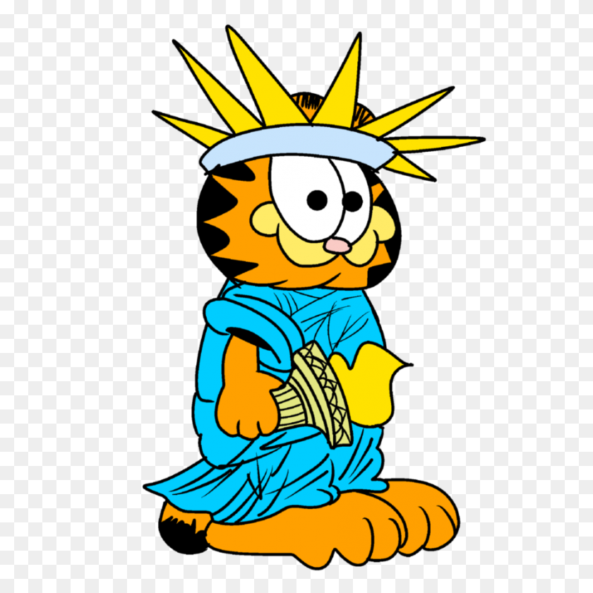 893x894 Garfield Dressed As The Statue Of Liberty - Statue Of Liberty Clipart