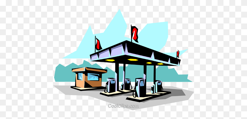 480x346 Gas Station Royalty Free Vector Clip Art Illustration - Gasoline Station Clipart