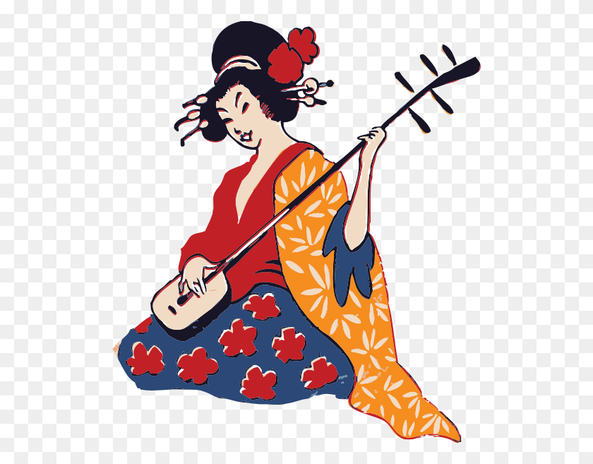 522x597 Geisha Playing Shamisen Clipart - Kimono Clipart