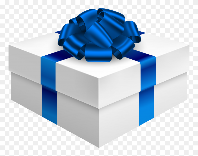 4000x3107 Gift Box With Dark Blue Bow Png Clipart - Present Clipart PNG