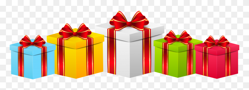 8000x2533 Gift Boxes Transparent Png Clip - Present Clipart PNG