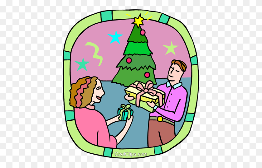 436x480 Gift Exchanging - Christmas Gift Clipart
