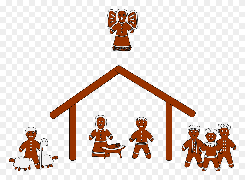 2400x1717 Gingerbread Nativity Icons Png - Nativity PNG